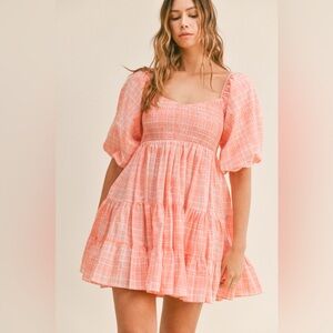 Mable New Reese Baby Doll Square Mini Dress Bubble Sleeves in Caramel Floral M